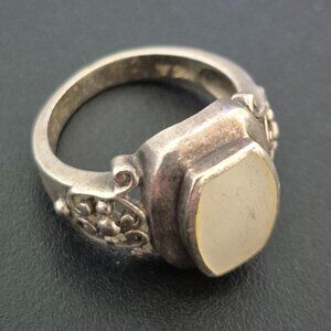 Vintage Sterling Silver Ornate White Stone Statement Ring, Size 7